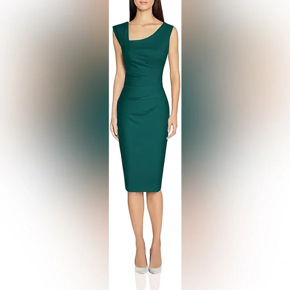 New MUXXN  Boutique Women's Retro 50s Style Sleeveless Slim Dark Green Dress - Picture 11 of 12